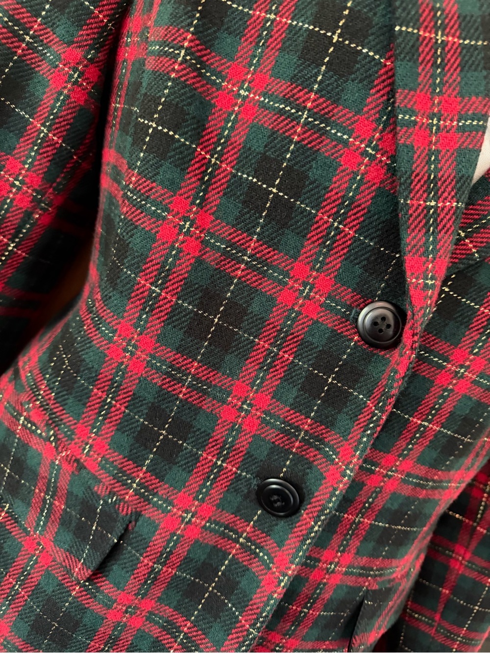 Vintage 90s Tartan Plaid Wool Blazer Red Green Holiday Preppy Equestrian 12 - Picture 7 of 12